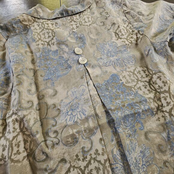 Habitat Women Linen Floral Button Down Shirt Sz XL Lagenlook Artsy Shell Buttons - Picture 3 of 9